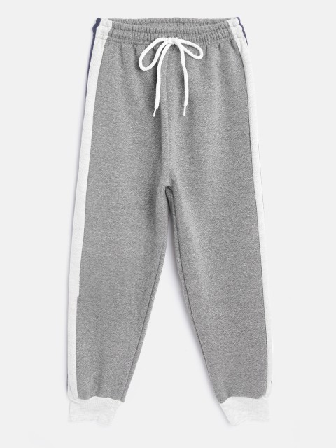 

GAME BEGINS Boys Grey Melange & White Cotton Solid Joggers with Side Strip Detail