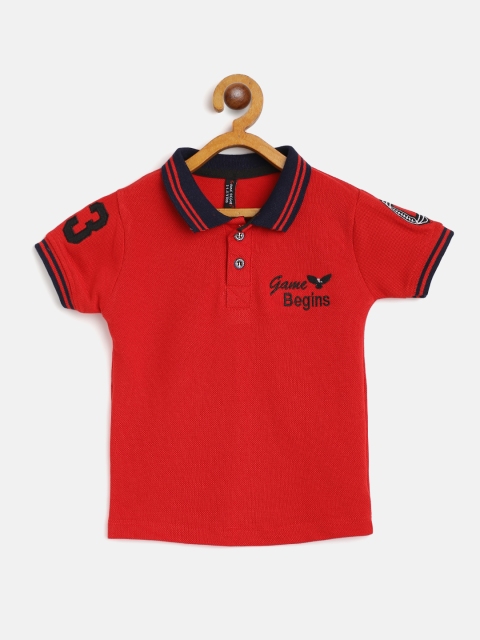 

GAME BEGINS Boys Red & Navy Blue Solid Cotton Polo Collar T-shirt