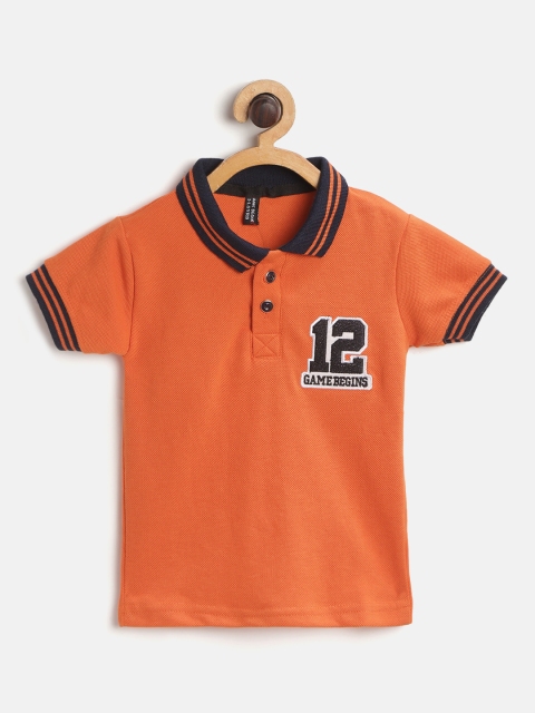 

GAME BEGINS Boys Orange Cotton Solid Polo Collar T-shirt