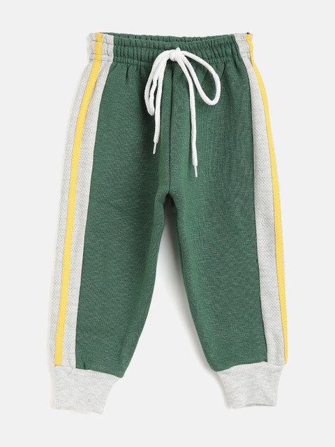 

GAME BEGINS Boys Green & Grey Melange Cotton Solid Joggers with Side Striped Detail