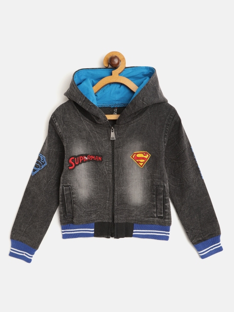 

GAME BEGINS Boys Grey & Blue Washed Denim Jacket with Superman Patchwork Detail