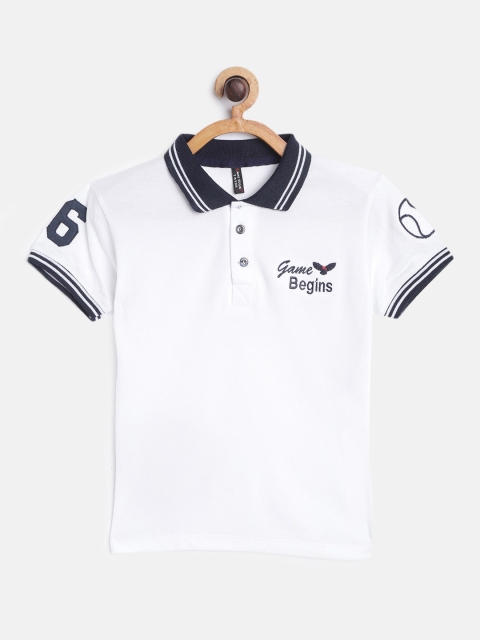 

GAME BEGINS Boys White Cotton Solid Polo Collar T-shirt