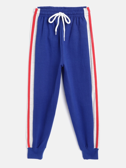 

GAME BEGINS Boys Blue & Red Cotton Solid Joggers with Side Strip Detail