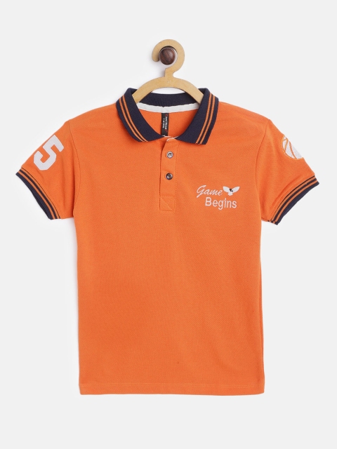 

GAME BEGINS Boys Orange Cotton Solid Polo Collar T-shirt