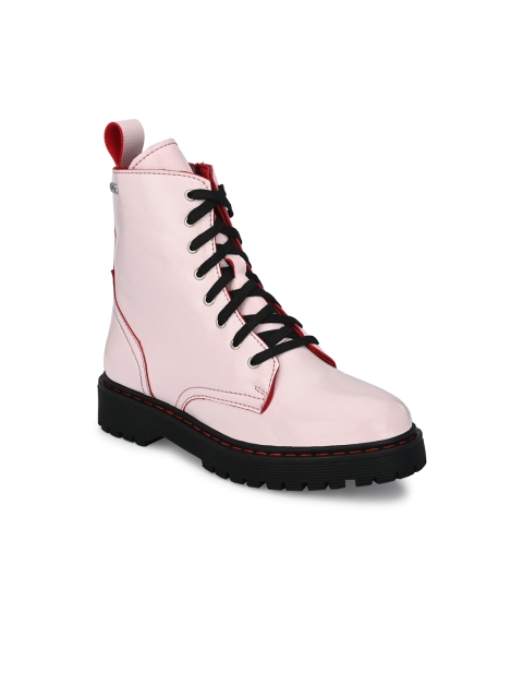 

Delize Pink & Black High-Top Flatform Heeled Derby Boots