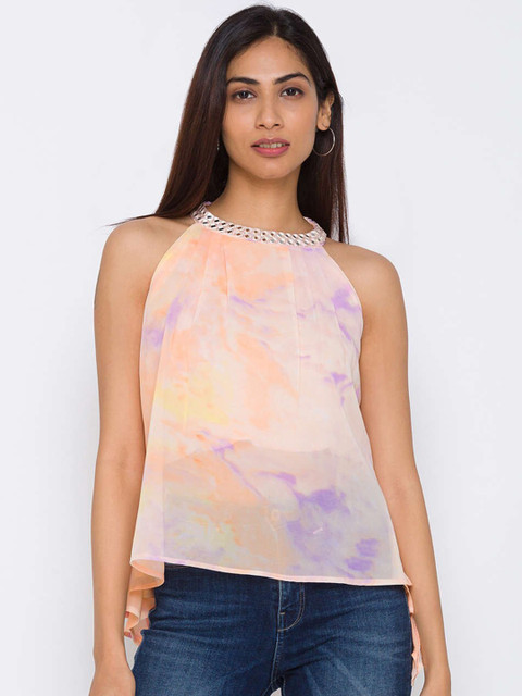 

ZOLA Women Peach-Coloured Chiffon Regular Top