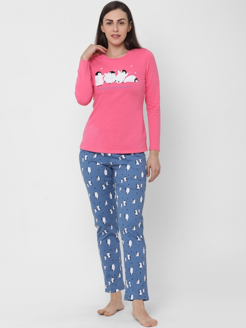 

Sweet Dreams Women Pink & Blue Printed Night Suit