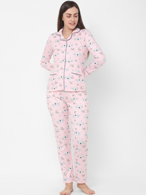 

Sweet Dreams Women Pink & White Printed Night Suit