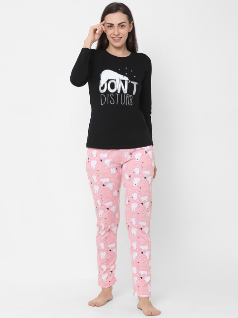 

Sweet Dreams Women Black & Pink Printed Night suit
