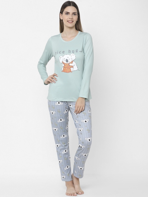 

Sweet Dreams Women Green & Grey Printed Night Suit