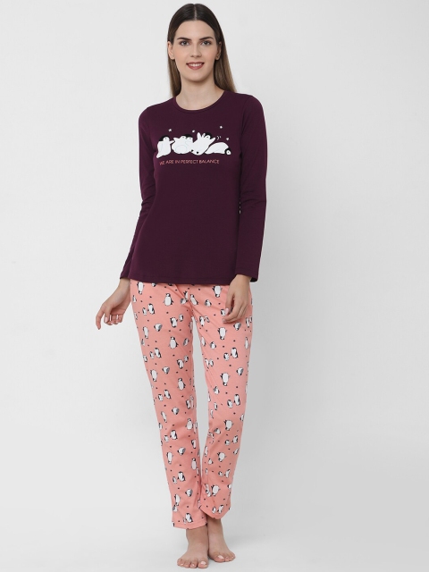 

Sweet Dreams Women Maroon & White Printed Night suit