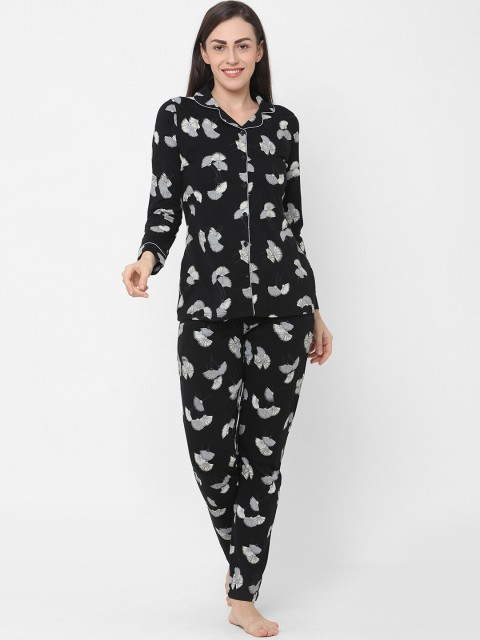 

Sweet Dreams Women Black Conversational Print Night Suit