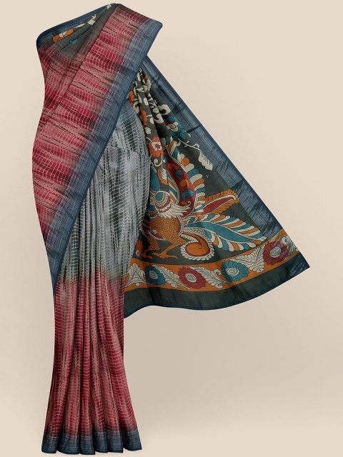

KLM Fashion Mall Red & Blue Linen Blend Banarasi Saree