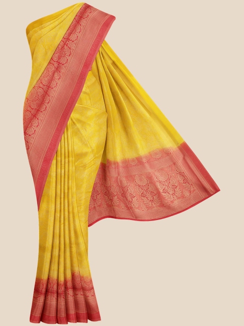 

KLM Fashion Mall Yellow & Pink Woven Design Silk Blend Banarasi Saree