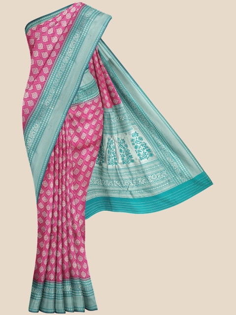 

KLM Fashion Mall Pink & Sea Green Woven Design Pure Silk Banarasi Saree