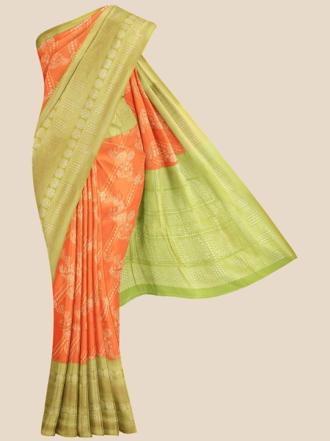 

KLM Fashion Mall Orange & Green Woven Design Silk Blend Banarasi Saree