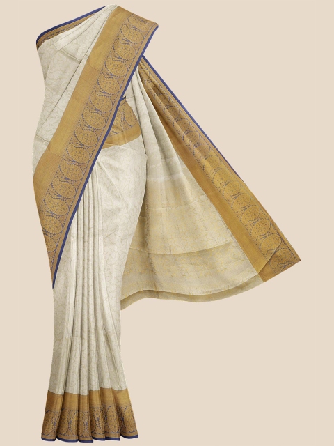 

KLM Fashion Mall Cream-Coloured & Gold-Toned Woven Design Pure Silk Banarasi Saree