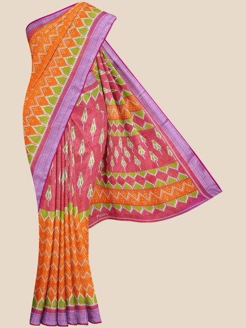 

KLM Fashion Mall Orange & Red Linen Blend Banarasi Saree
