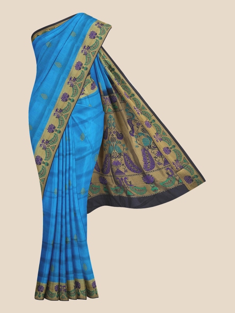 

KLM Fashion Mall Blue & Gold-Toned Ethnic Motifs Silk Blend Banarasi Saree