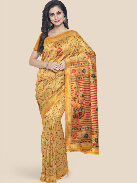 

KLM Fashion Mall Yellow & Red Floral Banarasi Saree