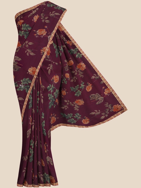 

KLM Fashion Mall Maroon & Orange Floral Saree