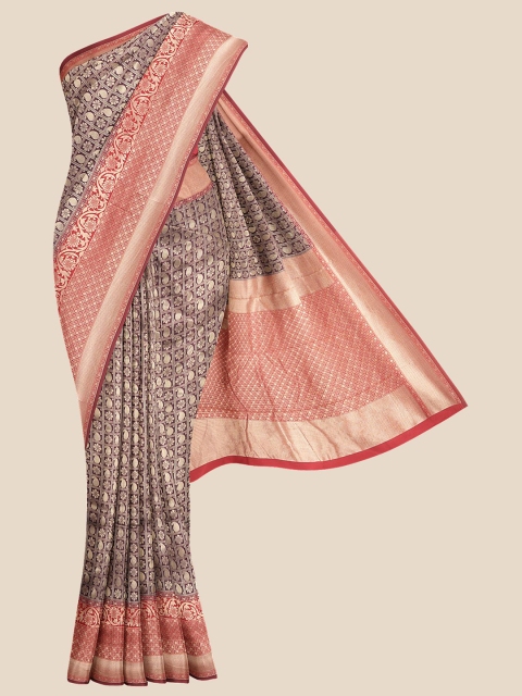 

KLM Fashion Mall Purple & Red Woven Design Silk Blend Banarasi Saree