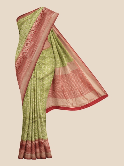

KLM Fashion Mall Green & Red Woven Design Silk Blend Banarasi Saree