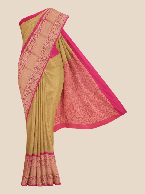 

KLM Fashion Mall Gold-Toned & Pink Checked Zari Uppada Saree