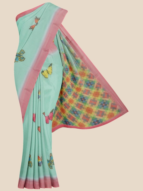 

KLM Fashion Mall Sea Green & Fuchsia Linen Blend Banarasi Saree