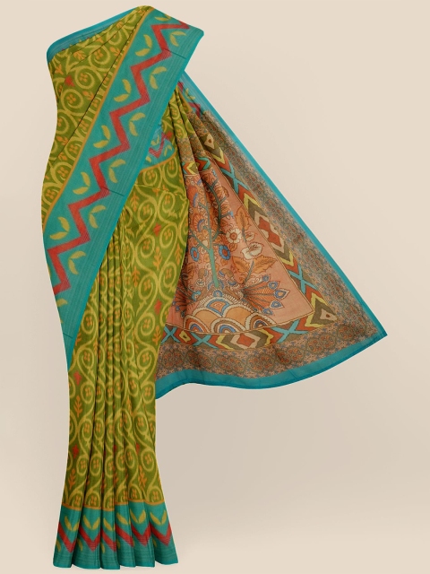 

KLM Fashion Mall Green & Peach-Coloured Kalamkari Banarasi Saree