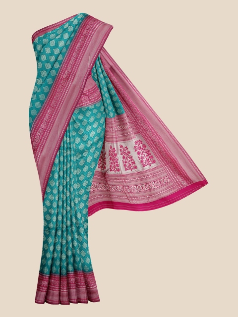 

KLM Fashion Mall Green & Magenta Ethnic Motifs Zari Silk Blend Banarasi Saree