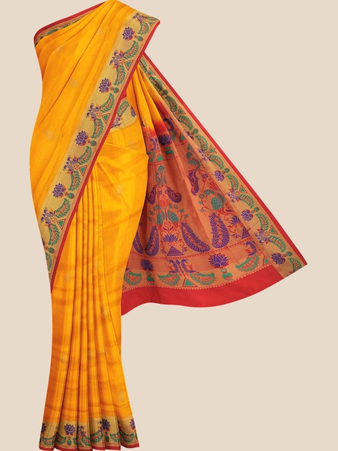 

KLM Fashion Mall Yellow & Pink Ethnic Motifs Zari Silk Blend Banarasi Saree