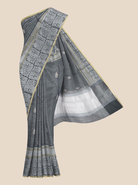 

KLM Fashion Mall Grey & Black Ethnic Motifs Embroidered Banarasi Saree
