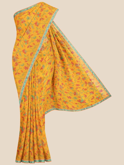 

KLM Fashion Mall Mustard Yellow & Red Floral Saree