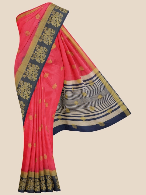 

KLM Fashion Mall Red & Navy Blue Ethnic Motifs Zari Silk Blend Banarasi Saree