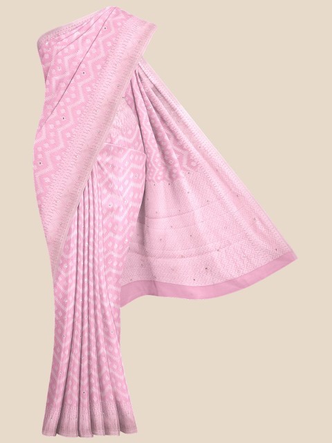 

KLM Fashion Mall Pink & White Mirror Work Pure Silk Banarasi Saree