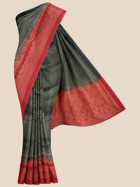 

KLM Fashion Mall Black & Red Ethnic Motifs Zari Silk Blend Banarasi Saree