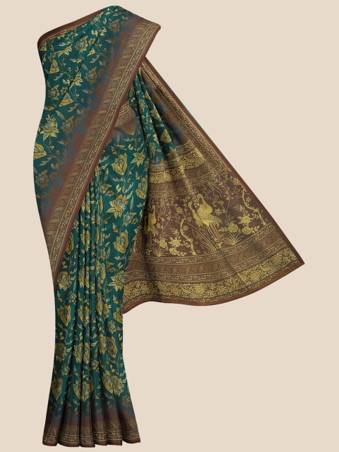 

KLM Fashion Mall Green & Yellow Kalamkari Zari Banarasi Saree