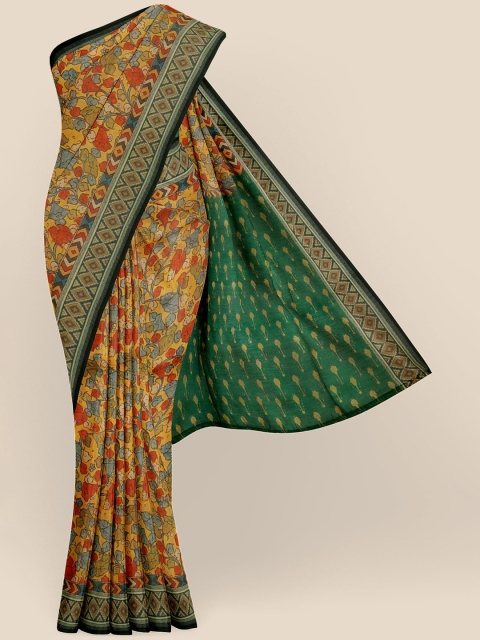 

KLM Fashion Mall Yellow & Green Floral Banarasi Saree