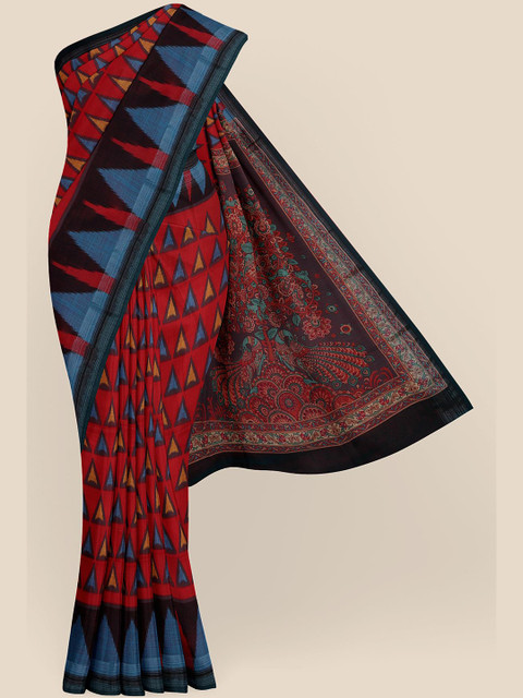 

KLM Fashion Mall Red & Blue Kalamkari Banarasi Saree