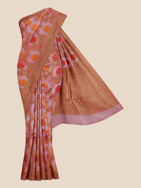 

KLM Fashion Mall Pink & Brown Floral Silk Blend Banarasi Saree
