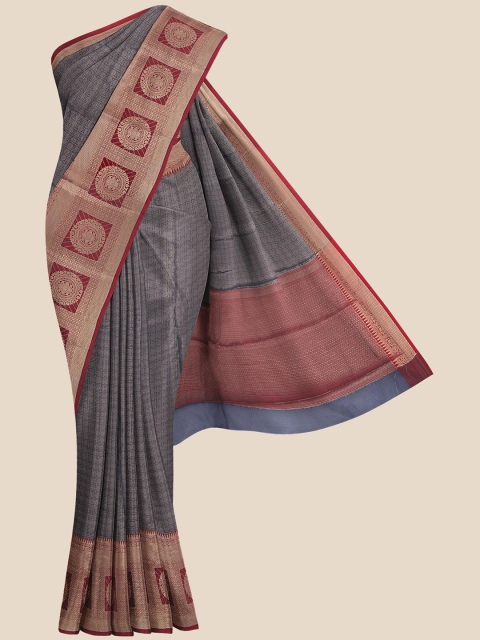 

KLM Fashion Mall Blue & Red Ethnic Motifs Zari Pure Silk Banarasi Saree