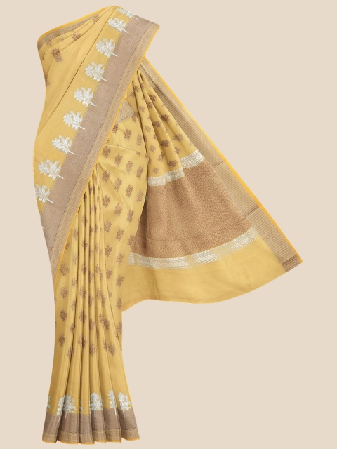 

KLM Fashion Mall Yellow & Brown Ethnic Motifs Zari Silk Blend Banarasi Saree