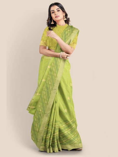 

KLM Fashion Mall Green & Gold-Toned Woven Design Zari Silk Blend Saree