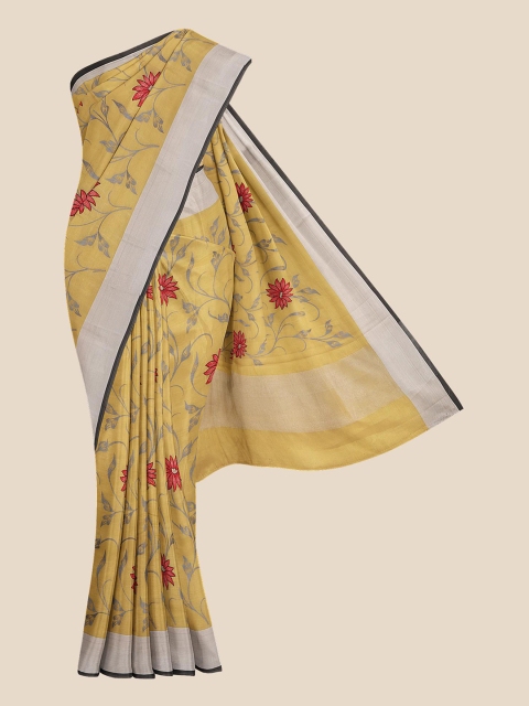 

KLM Fashion Mall Gold-Toned & Grey Floral Silk Blend Banarasi Saree