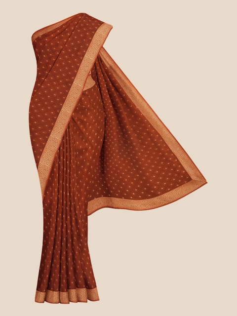 

KLM Fashion Mall Brown & Gold-Toned Floral Zari Saree