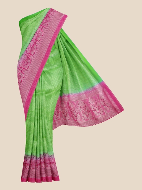 

KLM Fashion Mall Green & Pink Warli Zari Pure Silk Banarasi Saree