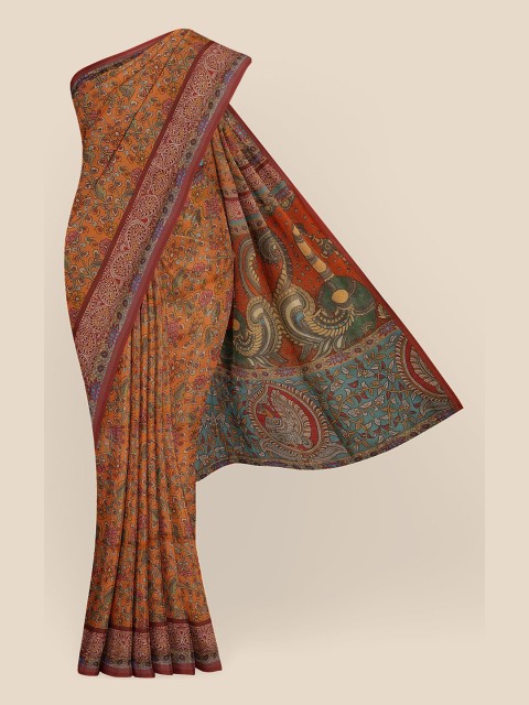 

KLM Fashion Mall Orange & Green Kalamkari Banarasi Saree