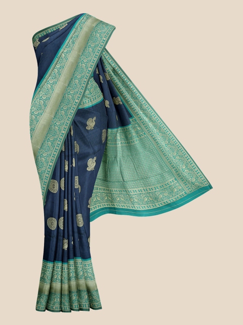 

KLM Fashion Mall Blue & Green Woven Design Silk Blend Banarasi Saree