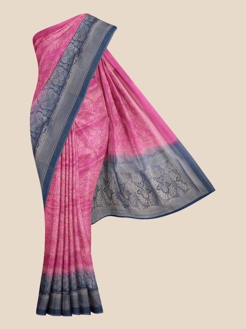 

KLM Fashion Mall Pink & Blue Woven Design Silk Blend Banarasi Saree